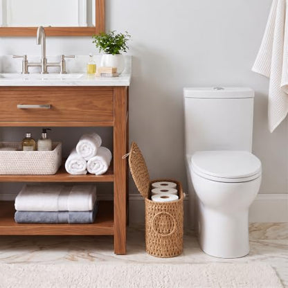 Endymion Wicker Toilet Paper Basket with Lid - Rattan Storage for Bathroom - Neutral