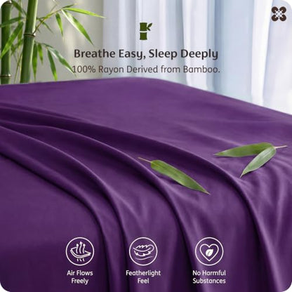 Bedsure King Size Bamboo Rayon Bed Sheets Set - Plum, 100% Breathable & Soft