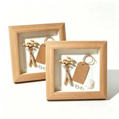 Wood Color 2-Pack Shadow Box Picture Frames 4x4 Inch Deep Glass DIY Display