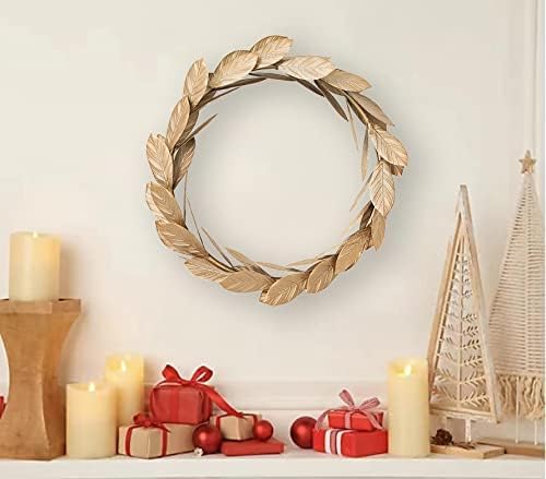 Gold Leaves Metal Wreath - 13-Inch Wall Decor for Front Door | Perfect for Christmas, Weddings & Parties