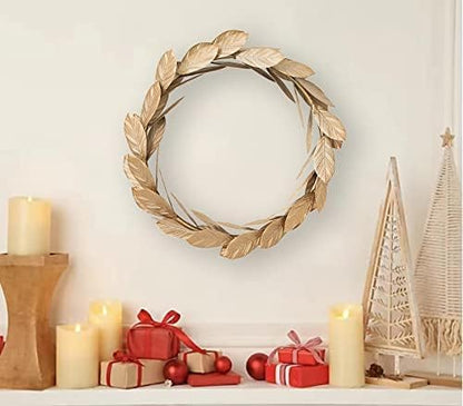 Gold Leaves Metal Wreath - 13-Inch Wall Decor for Front Door | Perfect for Christmas, Weddings & Parties
