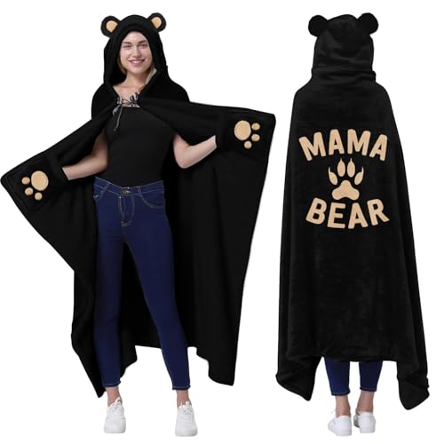 Black Mama Bear Wearable Blanket - Cozy Throw for Women, Birthday Gift