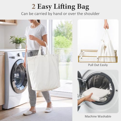 Double Laundry Hamper with Wheels and Lid - 115L Gold Rolling Basket