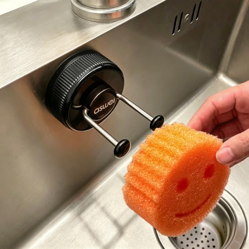 Black Smiley Face Sponge Holder for Kitchen Sink with Heavy-Duty Suction Cup