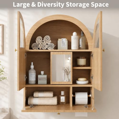 Arched Bathroom Wall Cabinet with Mirror and Toilet Paper Holder