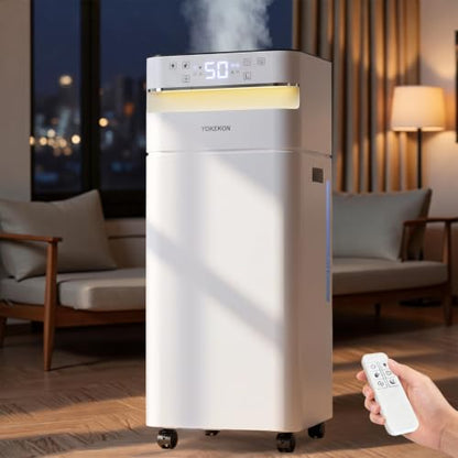 YOKEKON Large Room Humidifier 5.8Gal/22L with Cool Mist & Flame Light - White