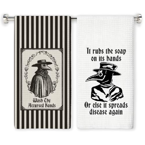 Black and White Striped Gothic Bathroom Towels Set of 2 - 16x24 Inches Djg-5