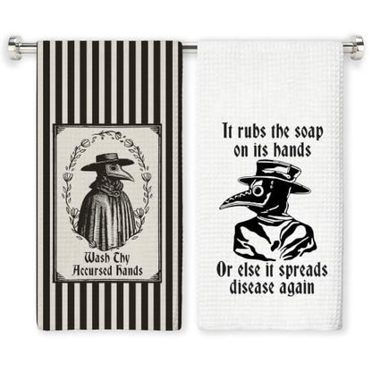 Black and White Striped Gothic Bathroom Towels Set of 2 - 16x24 Inches Djg-5