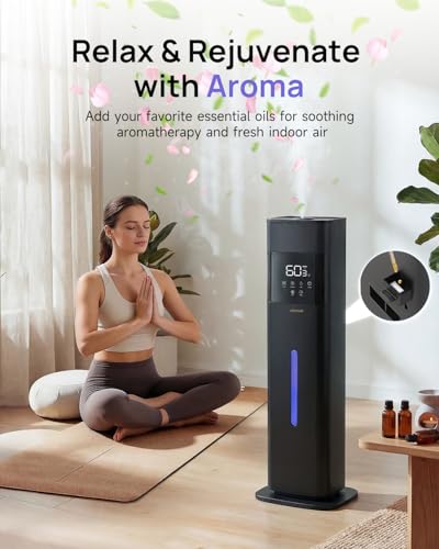 Large Room Humidifier 8L/2.1Gal with Night Light & Aroma Tray - Black