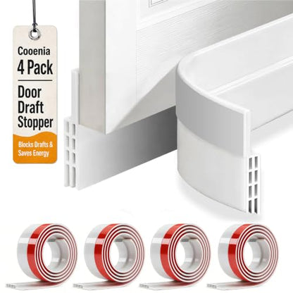 Door Draft Stopper Weather Stripping Seal - White, 4 Pack