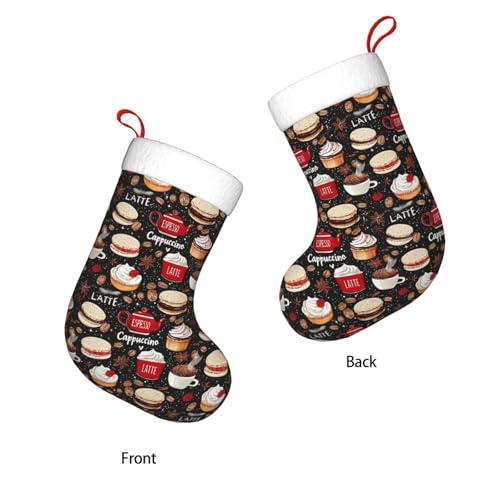 Christmas Stockings with Plush Cuff - Coffee Lovers Holiday Decor, 18 Inches - Festive Gift