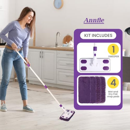 Purple 2-in-1 Sweeper Mop with 4 Washable Microfiber Pads - Eco-Friendly & Deep Cleaning