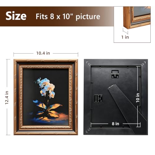 Vintage 8x10 Gold Picture Frame - Antique Photo Frame with Wall Mount & Stand - Variation FGXK-8X10-G-1P