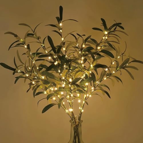 Lighted Olive Branches 5 Pack with 20 LEDs Battery Decor for Home & Events