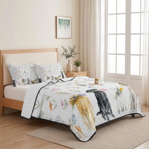 Sage Spring Floral Dog Quilt Set Twin XL 3-Piece Comforter Bedding