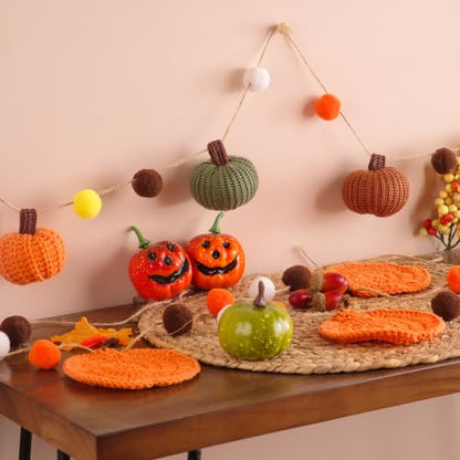 Fall Pumpkin Garland Set - 2 Pack 7.5 Ft Rustic Autumn Decor for Mantel and Wall