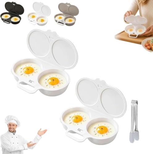 Microwave Egg Poacher for 2 Eggs with Lid & Handle - Quick, Oil-Free Cooking