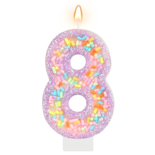 Pastel Birthday Candle Purple Number 8 Cake Topper - Sweet Macaron Design