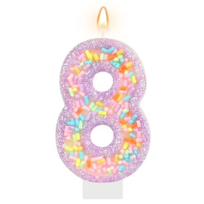 Pastel Birthday Candle Purple Number 8 Cake Topper - Sweet Macaron Design