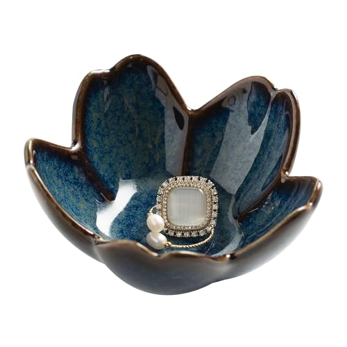 Blue Flower Ring Holder Dish Ceramic Jewelry Tray Small Trinket Dish