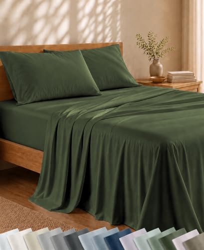 Queen Size Viscose from Bamboo Sheets Dark Olive - Cooling & Silky Soft