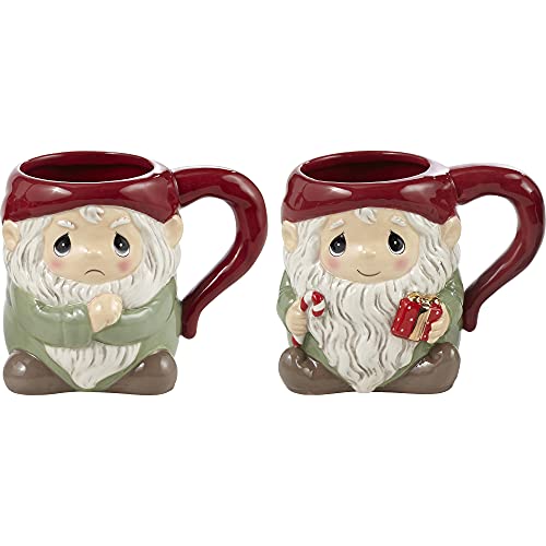 Holiday Gnome Ceramic Mug Set - Gnaughty & Gnice Red & White Coffee Cups, 16 oz