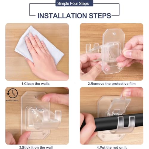 Self-Adhesive No-Drill Curtain Rod Brackets Transparent Wall Hooks for Bathroom Kitchen