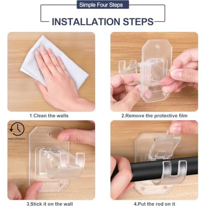 Self-Adhesive No-Drill Curtain Rod Brackets Transparent Wall Hooks for Bathroom Kitchen