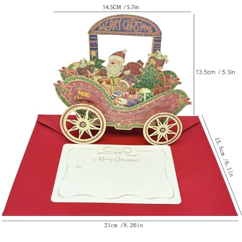 Red Christmas Vintage Car Greeting Card with Envelope for Son Granddaughter & Family