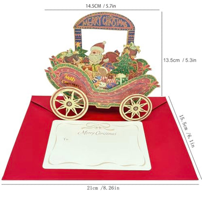 Red Christmas Vintage Car Greeting Card with Envelope for Son Granddaughter & Family