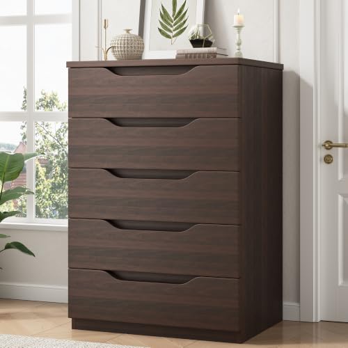 Modern Brown 5-Drawer Dresser for Bedroom Storage