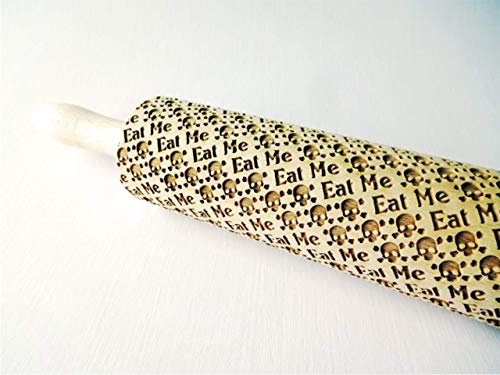 SKULLS EAT ME Laser Engraved Rolling Pin with SKULLS. Embossed Funny Halloween cookies with SUGAR SKULLS DEAD's HEAD by Algis Crafts