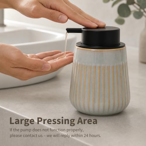 Ceramic Liquid Soap Dispenser with Striped Pump - Blue & Brown Variation