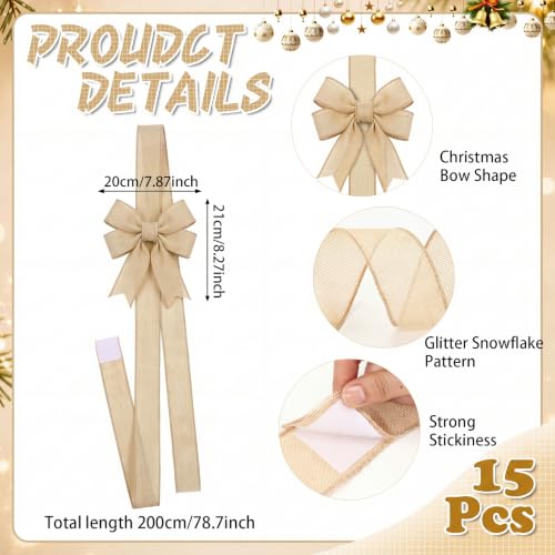 Christmas Linen Ribbon Bows for Cabinets - Yellow, 78.7 Inches, Set of 15