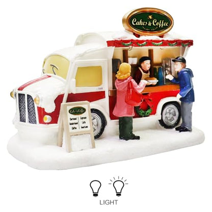 Christmas Village Lighted Food Truck Decor - Hand-Painted Holiday Tabletop Scene with LED Lights - MOMENTS IN TIME