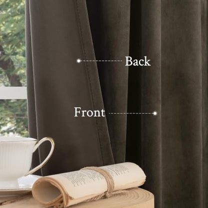Brown Velvet Blackout Curtains 52W x 84L Set of 2 - Thermal & Light-Blocking