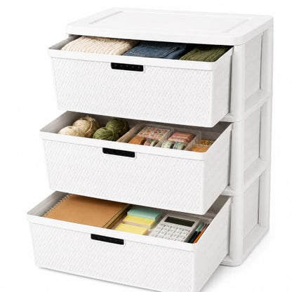 White 3-Drawer Plastic Storage Tower - Decorative Closet Organizer