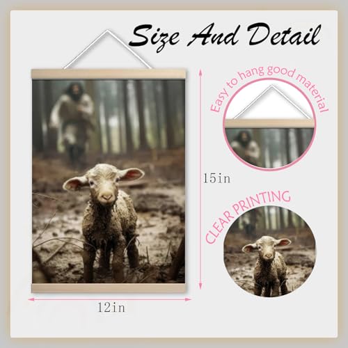 Jesus and the Lamb Religious Wall Hanging - Christian Home Decor, Spiritual Gift for Mom & Sister, 15x12 Inches