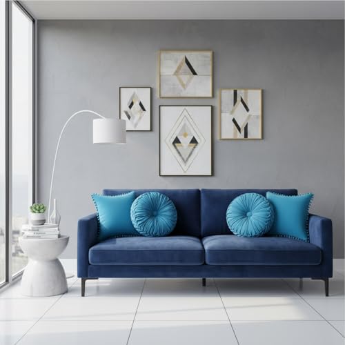 Dusty Blue Pumpkin Pillow Set of 2 - 15" Round Pleated & 18x18" Square Cushion Covers