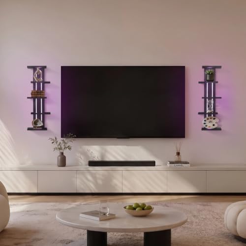 5 Tier Floating Shelf with RGB Light Black - Modern Wall Decor