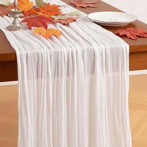Cheesecloth Table Runner - White, 120 Inch / 10 Feet - Rustic Farmhouse Decor