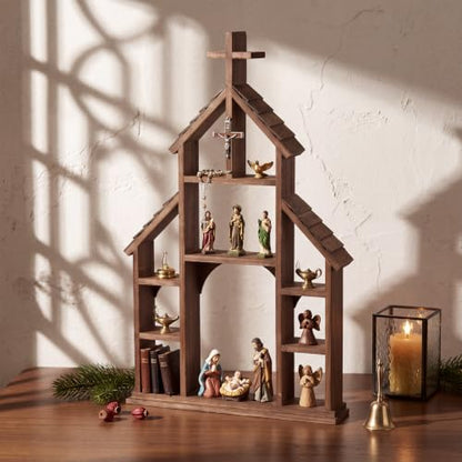 Wooden Cross Church Shelving - Hanging Display Floating Shelves for Religious Decor