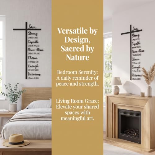 Metal Cross Wall Decor with Scripture - 23.6 Inches Black Religious Art
