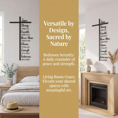 Metal Cross Wall Decor with Scripture - 23.6 Inches Black Religious Art