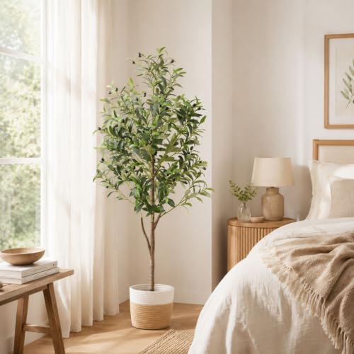 5Ft Artificial Olive Tree Indoor with Woven Basket - Faux Tree for Home Decor