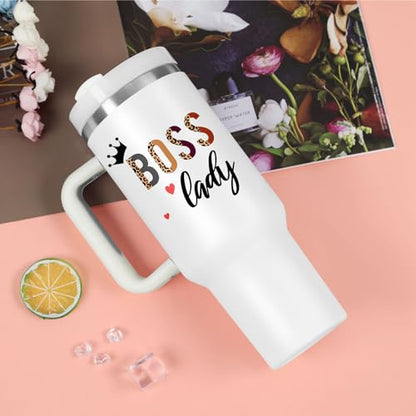 Temolulu Boss Day Gift 40 oz Tumbler with Handle - White