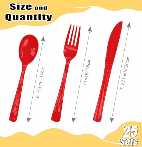 Red Disposable Cutlery Set - Heavy Duty Plastic Knives Forks Spoons for Parties