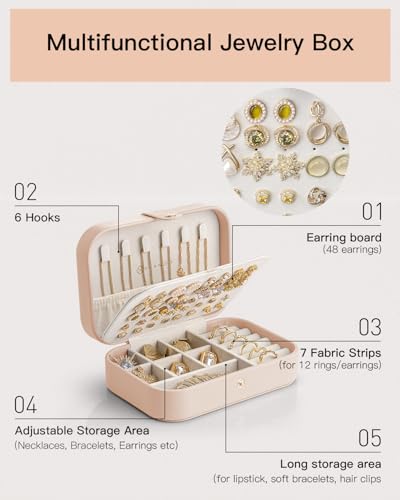 Travel Jewelry Case - Nude Pink, Medium (4.6 x 2.2 x 6.3 inches), Portable Organizer for Earrings, Necklaces, Rings