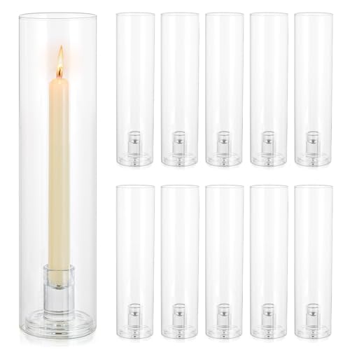 Clear Hurricane Glass Candle Holders Set of 10 - 11.8" Tall with Covers