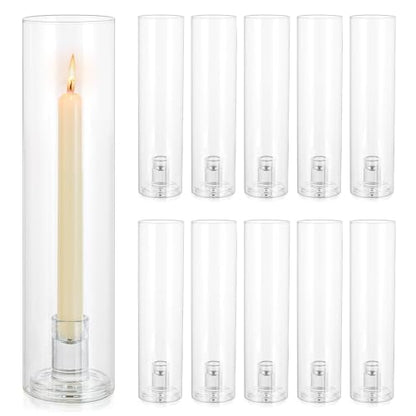Clear Hurricane Glass Candle Holders Set of 10 - 11.8" Tall with Covers
